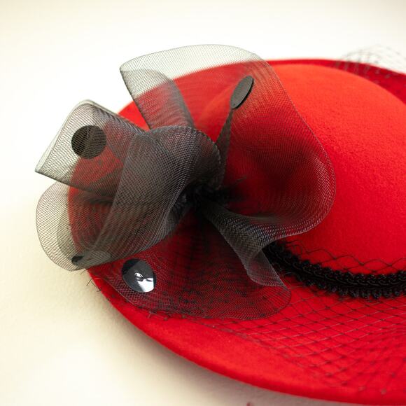 Retro 80s Red Wool Church Hat Wide Brim - Picture 3 of 5